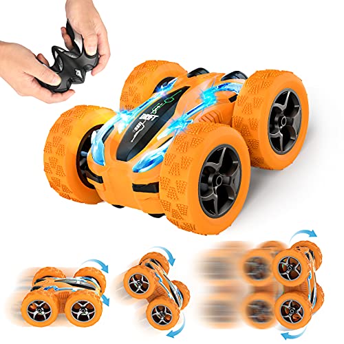 Baztoy Coche Teledirigido, 2.4Ghz Correr en Dos Ruedas RC Stunt Coche, Doble Side 4WD Coche para Niños, Coches de Juguetes Niños 6 -12 Años para Regalo de Cumpleaños Juegos de Interior y Exterior