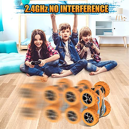 Baztoy Coche Teledirigido, 2.4Ghz Correr en Dos Ruedas RC Stunt Coche, Doble Side 4WD Coche para Niños, Coches de Juguetes Niños 6 -12 Años para Regalo de Cumpleaños Juegos de Interior y Exterior