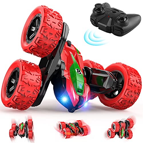 Baztoy Coche Teledirigido, 4x4 Coche Acrobacia Moto Camion Radiocontrol Rotación Volteo de 360 Grados Coches de Juguetes Niños 3 4 5 6 7 8 Años Crawler RC Regalos Cumpleaños Comunion para Niños Niñas