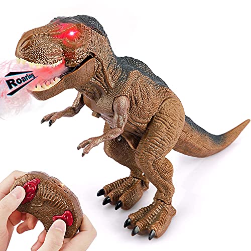 Baztoy Dinosaurios Teledirigido, Juguetes RC Dragón Robot con Rugido, Rociar, Movimiento y Luz T Rex Animales Radiocontrol para Niñas 3 4 5 6 7 8 9 10 Años Juegos Educativos Regalos Cumpleaños Navidad