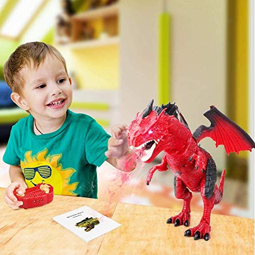 Baztoy Dinosaurios Teledirigido, Juguetes RC Dragón Robot con Rugido, Rociar, Movimiento y Luz T Rex Grande Animales Radiocontrol, Juegos Niñas 3 4 5 6 7-12 Años Educativos Regalos Cumpleaños Navidad