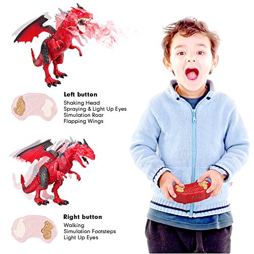 Baztoy Dinosaurios Teledirigido, Juguetes RC Dragón Robot con Rugido, Rociar, Movimiento y Luz T Rex Grande Animales Radiocontrol, Juegos Niñas 3 4 5 6 7-12 Años Educativos Regalos Cumpleaños Navidad