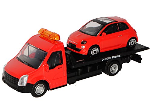 Bburago Transportador de coche con Fiat 500 Nuova rojo Coupe a partir de 2007 1/43 modelo coche