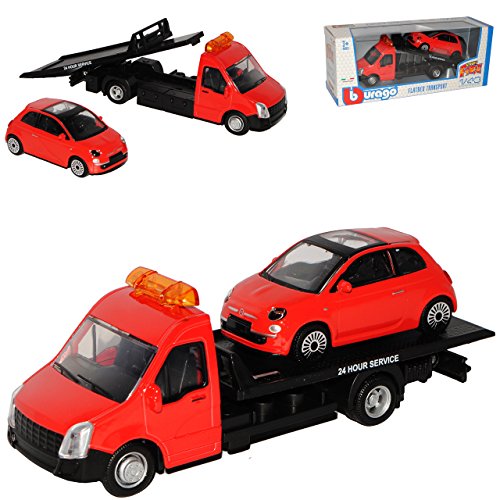 Bburago Transportador de coche con Fiat 500 Nuova rojo Coupe a partir de 2007 1/43 modelo coche