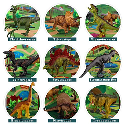 Bdwing Dinosaurio del Juguete, Dinosaurios educativos realistas con tapete de Juego para Crear un Mundo jurásico, Que Incluye T-Rex, Triceratops, Velociraptor, Regalo para niños