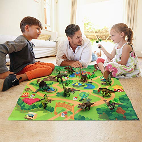 Bdwing Dinosaurio del Juguete, Dinosaurios educativos realistas con tapete de Juego para Crear un Mundo jurásico, Que Incluye T-Rex, Triceratops, Velociraptor, Regalo para niños