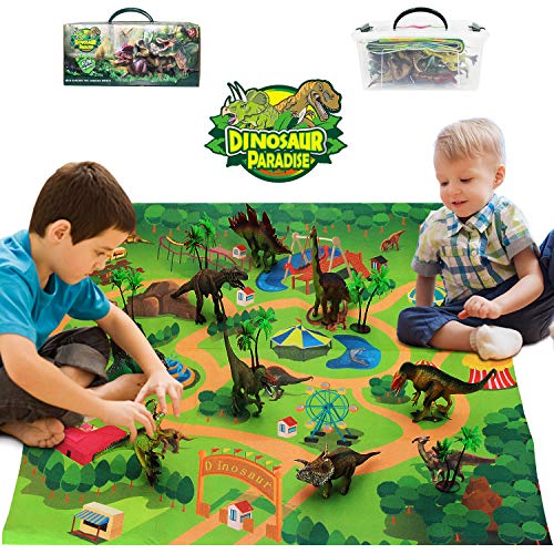 Bdwing Dinosaurio del Juguete, Dinosaurios educativos realistas con tapete de Juego para Crear un Mundo jurásico, Que Incluye T-Rex, Triceratops, Velociraptor, Regalo para niños