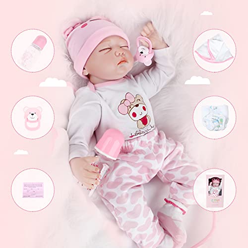 Bebe Reborn Niña Bebe Reborn Silicona Muñecos Reborn Niña Mirada Dormida 22 Pulgadas 55CM Muñecas para Niñas Muñecos Reborn Muñecas Reborn Regalo de Juguete para Niños