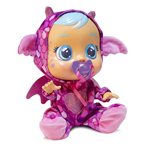 Bebés Llorones Fantasy Bruny - Muñeca interactiva que llora de verdad con chupete y pijama de Dragón