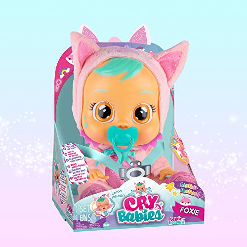 BEBÉS LLORONES Fantasy Foxie el zorro | Muñeca Interactiva que llora de verdad con chupete y pijama rosa de Zorro - Muñeco para niñas y niños +18 meses