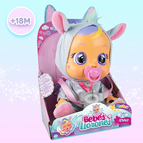 Bebés Llorones Fantasy Jenna - Muñeca Interactiva que llora de verdad con chupete y pijama de Pegaso