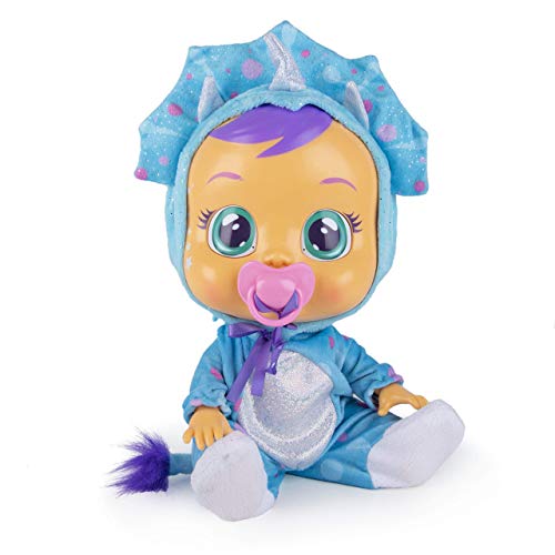 BEBÉS LLORONES Fantasy Tina el dinosaurio | Muñeca Interactiva que llora con chupete y pijama de Dinosaurio azul - Muñeco para niñas y niños +18 meses