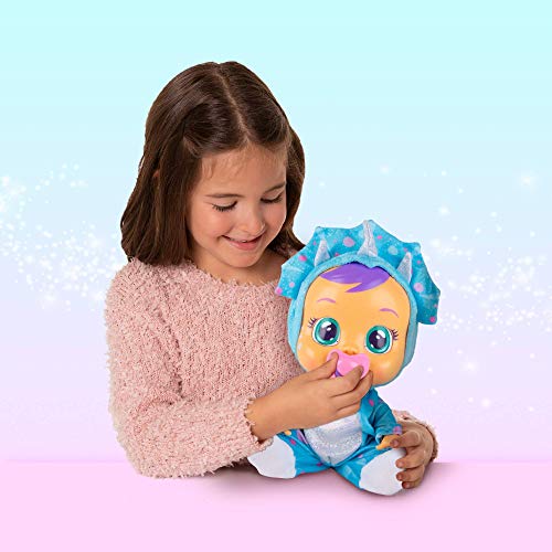 BEBÉS LLORONES Fantasy Tina el dinosaurio | Muñeca Interactiva que llora con chupete y pijama de Dinosaurio azul - Muñeco para niñas y niños +18 meses