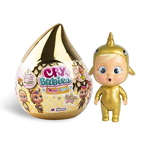 Bebés Llorones Lágrimas Mágicas Casita Dorada (Golden Edition)- Mini bebé llorón sorpresa coleccionable con lágrimas y accesorios dorado; muñeca para niña y niño de +3 años