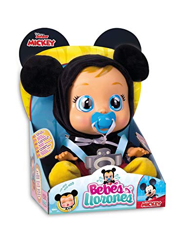 Bebés Llorones Mickey Mouse - Muñeco interactivo que llora de verdad con chupete y pijama de Mickey