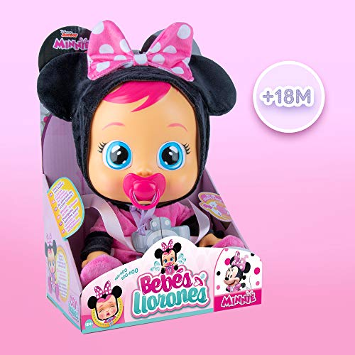 BEBÉS LLORONES Minnie Muñeca interactiva que llora de verdad con chupete y pijama de Minnie, muñeco para niñas y niños +18 meses