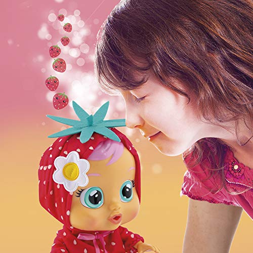 Bebés Llorones Tutti Frutti Ella + 1 pijama - Pack de 1 muñeca interactiva que llora y con olor fresa y 1 pijama adicional de Pavo Real