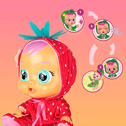 BEBÉS LLORONES Tutti Frutti Ella, la fresa Muñeca interactiva que llora de verdad con chupete y pijama con olor a fruta, muñeco para niñas y niños +18 meses