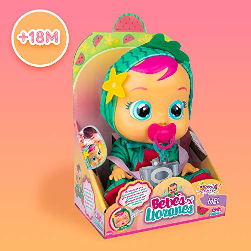 Bebés Llorones Tutti Frutti Mel - Muñeca interactiva que llora de verdad con chupete y pijama de Sandía con olor a fruta