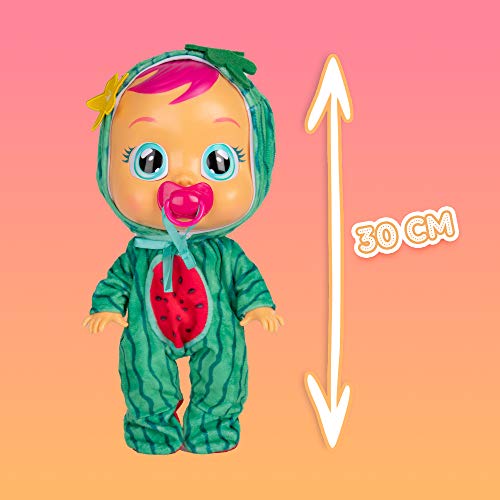 Bebés Llorones Tutti Frutti Mel - Muñeca interactiva que llora de verdad con chupete y pijama de Sandía con olor a fruta