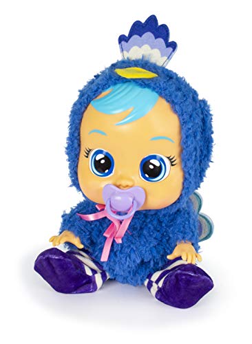 Bebés Llorones Wandy - Muñeca Interactiva que llora de verdad con chupete y pijama de Pavo Real Azul