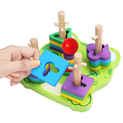 Belle Vous Juguete Educativo Madera Forma de Rana (23 Piezas) Puzzles Infantiles Madera - Apilador Geométrico para Bebés/Preescolar/Niños – Desarrollo Aprendizaje Temprano – Reconocer Colores