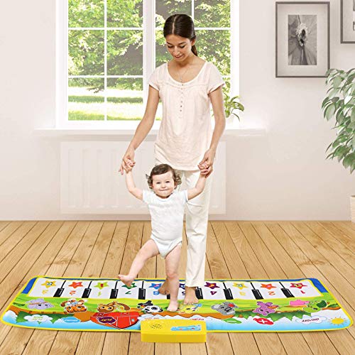 BelleStyle Alfombra de Piano, Alfombra Musical para Bebé, Estera de Piano Musical con 8 Instrumentos 10 Teclas de Piano Baile Tapete Juguetes para Niños Niñas de 3 a 6 Años 100 * 36cm