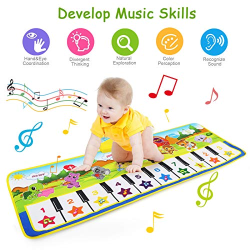 BelleStyle Alfombra de Piano, Alfombra Musical para Bebé, Estera de Piano Musical con 8 Instrumentos 10 Teclas de Piano Baile Tapete Juguetes para Niños Niñas de 3 a 6 Años 100 * 36cm