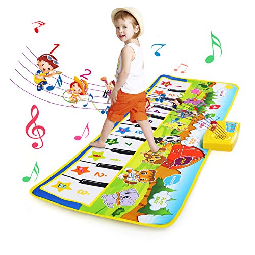 BelleStyle Alfombra de Piano, Alfombra Musical para Bebé, Estera de Piano Musical con 8 Instrumentos 10 Teclas de Piano Baile Tapete Juguetes para Niños Niñas de 3 a 6 Años 100 * 36cm