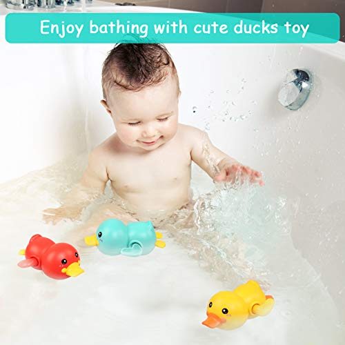 BelleStyle Juguetes Bañera, Juguete de baño para Bebés 0 1 2 3 Año, Juegos de Agua Baño, Bañera Flotante Juguetes para Bebe, Juguetes Ducha para Bebés, Relojería Juguetes de Patos para Niños Set de 3