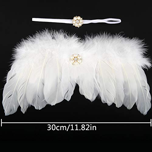 BESLIME Recien Nacido Fotografia Kit, Bebe Plumas Angel Alas con Diadema Set, Bebe Fotografía Accesorios prop Disfraz - Blanco