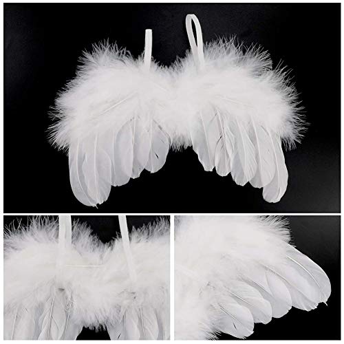 BESLIME Recien Nacido Fotografia Kit, Bebe Plumas Angel Alas con Diadema Set, Bebe Fotografía Accesorios prop Disfraz - Blanco