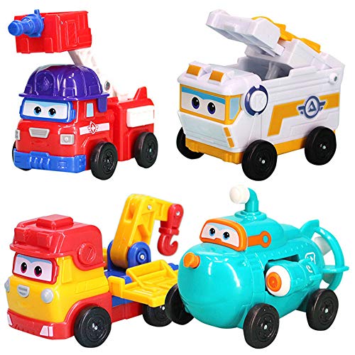 BESTWALED Super Alas Coche De Juguete para Niños Camión De Bomberos Sparky, Remi,Vehículo De Ingeniería Alpha, Luqi, Multifunción Mini Vehículo Coche Inercial De Botón