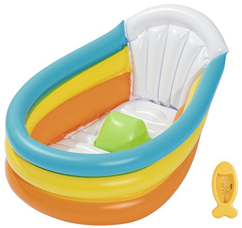 BESTWAY 51134 - Bañera Hinchable Infantil Up, In & Over Squeaky 76x48x33 cm con Termómetro Fácil de Inflar y Desinflar con Respaldo y Tope en la Base