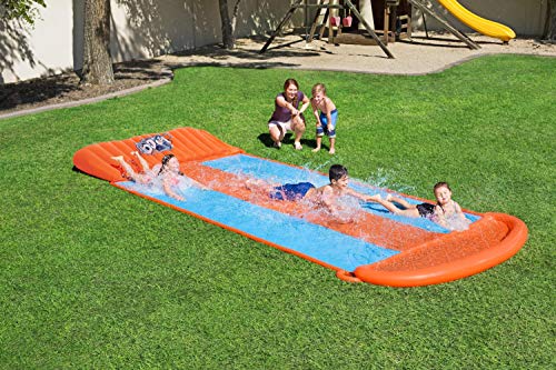 BESTWAY 52258 - Pista Deslizante Infantil Hinchable H2O Go! Triple 549 cm con Conexión a Manguera de Jardín, Piscina Final y Parche de Reparación Incluido Mayores de 3 Años