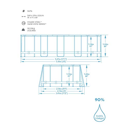 BESTWAY 56671 - Piscina Desmontable Tubular Power Steel 488x244x122 cm Depuradora de arena de 3.028 litros/hora