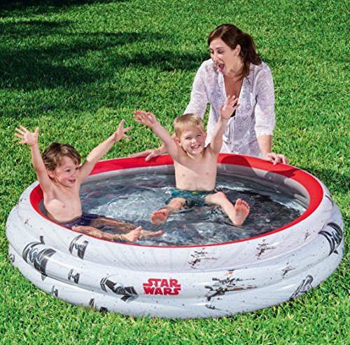 BESTWAY 91209 - Piscina Hinchable Infantil Star Wars Redonda 152x30 cm Estructura 3 Anillos Vinilo Resistente Blanco y Rojo con Parche de Reparación Incluido