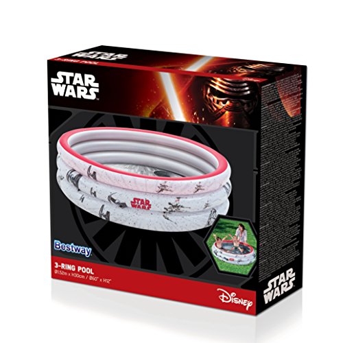 BESTWAY 91209 - Piscina Hinchable Infantil Star Wars Redonda 152x30 cm Estructura 3 Anillos Vinilo Resistente Blanco y Rojo con Parche de Reparación Incluido