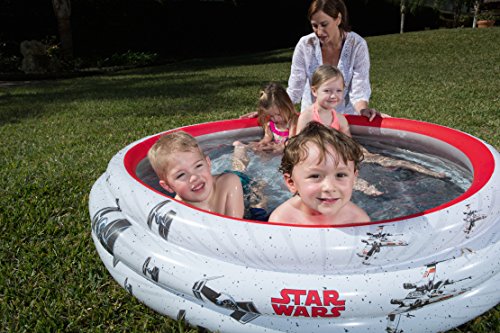 BESTWAY 91209 - Piscina Hinchable Infantil Star Wars Redonda 152x30 cm Estructura 3 Anillos Vinilo Resistente Blanco y Rojo con Parche de Reparación Incluido