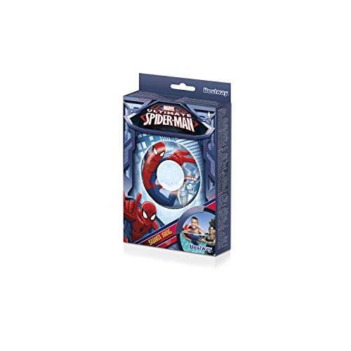 BESTWAY 98003 - Flotador Hinchable Infantil Spiderman 56 cm Vinilo Resistente Diseño Azul y Rojo con Válvulas de Inflado Rápido Para Niños y Niñas Mayores de 3 Años