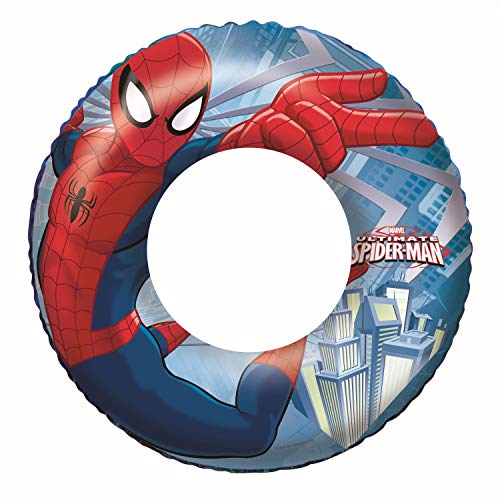 BESTWAY 98003 - Flotador Hinchable Infantil Spiderman 56 cm Vinilo Resistente Diseño Azul y Rojo con Válvulas de Inflado Rápido Para Niños y Niñas Mayores de 3 Años