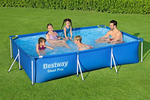 Bestway Steel Pro Frame - Piscina cuadrada (300 x 201 x 66 cm, marco de acero, con bomba de filtro), color azul