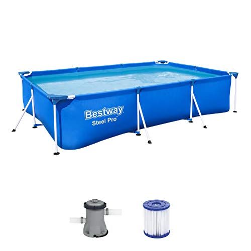 Bestway Steel Pro Frame - Piscina cuadrada (300 x 201 x 66 cm, marco de acero, con bomba de filtro), color azul