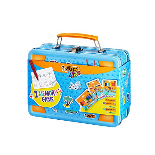 BIC Kids Memory Game Estuche Viaje: Lápices, Ceras, Rotuladores, Juego de Memoria 32 Piezas - Caja de 64