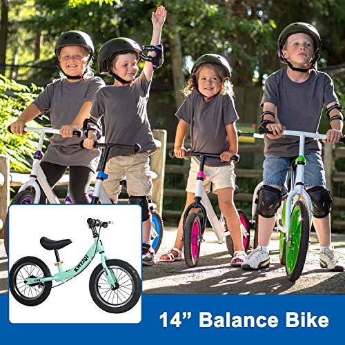 Bicicleta Balance Sin Pedales, Bici con Ruedas De 14" para Niños De 3-7 Años, Balance Bici con Sillín Ajustable, Neumáticos Inflables para Aprendizaje De Equilibrio (Máximo 30 Kg),Verde