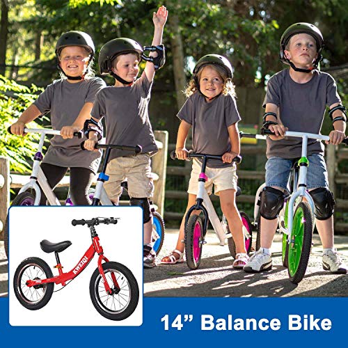 Bicicleta Balance Sin Pedales, Bici con Ruedas De 14" para Niños De 3-7 Años, Balance Bici con Sillín Ajustable, Neumáticos Inflables para Aprendizaje De Equilibrio (Máximo 30 Kg),Rojo