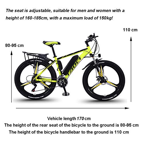 Bicicletas Eléctricas Para Adultos, Para Hombre De Bicicleta De Montaña, De Aleación De Magnesio Ebikes Bicicletas Todo Terreno, 26" 36V 350W Extraíble De Iones De Litio E-Bici,Amarillo,8Ah50Km