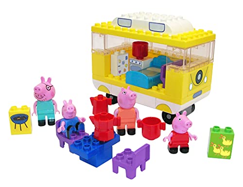 Big- Caravana Camper Bloques de Construcción Pig, 50 Piezas, Incluye Figuras de Peppa y George, Adecuado a Partir de 18 Meses, Color black, 1.59 kg (800057145)