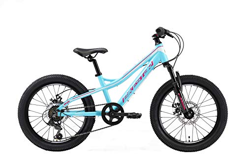 BIKESTAR Bicicleta de montaña de Aluminio Bicicleta Juvenil 20 Pulgadas de 6 a 9 años | Cambio Shimano de 7 velocidades, Freno de Disco, Horquilla de suspensión | niños Bicicleta Turquesa Blanco