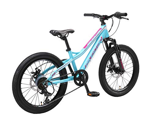 BIKESTAR Bicicleta de montaña de Aluminio Bicicleta Juvenil 20 Pulgadas de 6 a 9 años | Cambio Shimano de 7 velocidades, Freno de Disco, Horquilla de suspensión | niños Bicicleta Turquesa Blanco